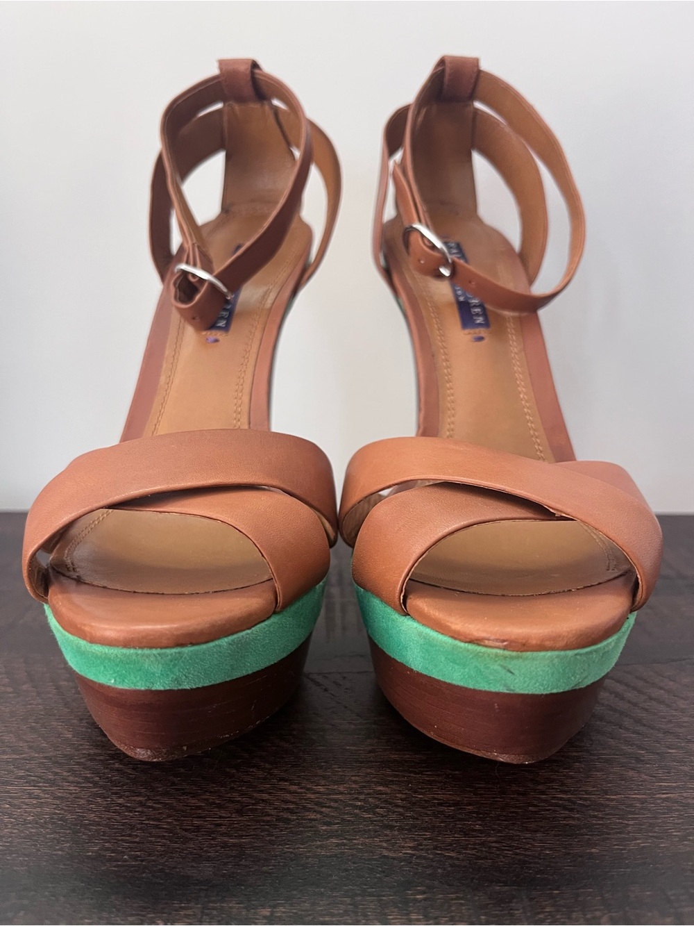 Ralph Lauren Purple Label Rosas Sample Platform Heels Green Suede Leather 9.5 - Picture 7 of 14